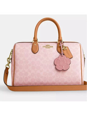 NEW Coach Large Rowan Satchel Bag In Pink Signature Canvas With Charms NWT